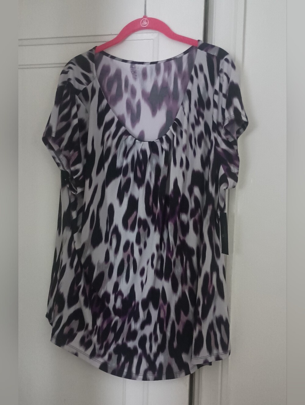 Worthington Purple and Black Animal Print Scoop Neck Top